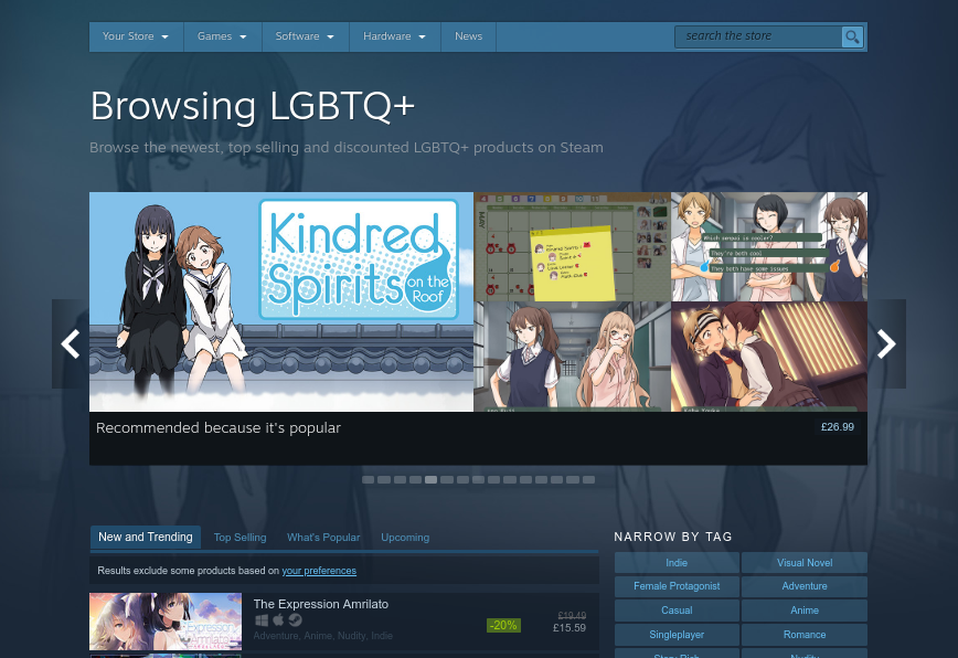 Screenshot of LGBT page in Steam store